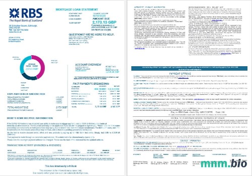 Zjednoczone Królestwo Royal Bank of Scottish (RBS) wyciąg z kredytu hipotecznego w formatach Word i PDF, 4 strony 1-2